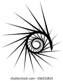 Geometric circular spiral. Abstract angular, edgy shape in rotating fashion. Editable vector.