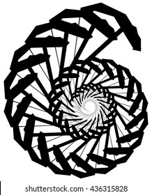 Geometric circular spiral. Abstract angular, edgy shape in rotating fashion. Editable vector.