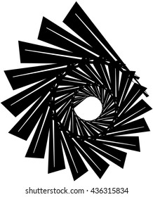 Geometric circular spiral. Abstract angular, edgy shape in rotating fashion. Editable vector.