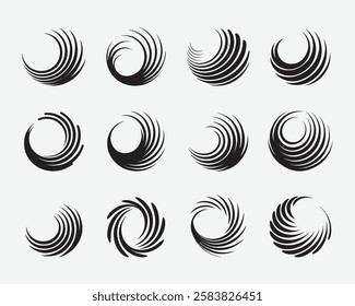 Geometric Circular Swirl Design Set. Abstract Round Swirl and Loop Vector Set. Abstract Spiral and Swirl Vector Collection.
