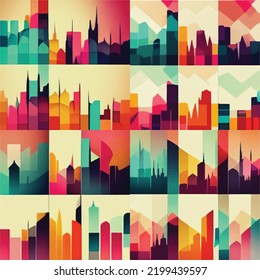 geometric city colorful gradient pattern background, urban illustration modern creative graphic geometry structure.