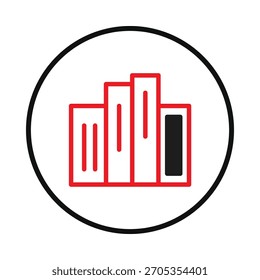 Projeto geométrico da paisagem urbana com edifícios contornados em vermelho e preto, fechados em um círculo preto. Este design limpo e moderno representa o desenvolvimento urbano, arquitetura, e é adequado para