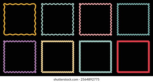 Geometric classic frame set in minimal style. zigzag wavy framing. Vector shape for interior decor and design, packaging, labels, postcards, invitations.