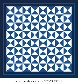 Geometric classic scarf pattern on blue and white
