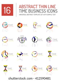 Zeichensatz für geometrische Uhr und Uhrzeit-Symbol. Symbole oder Logotypen mit dünner Linie im geometrischen Flachstil. Business Time Management, Laufzeitidee, Timing-Konzept