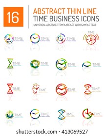 Geometric clock and time icon logo set. Thin line geometric flat style symbols or logotypes. Business time management, running time idea, timing concept