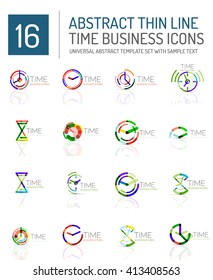 Geometric clock and time icon logo set. Thin line geometric flat style symbols or logotypes. Business time management, running time idea, timing concept