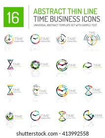 Geometric clock and time icon logo set. Thin line geometric flat style symbols or logotypes. Business time management, running time idea, timing concept