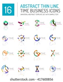 Geometric clock and time icon logo set. Thin line geometric flat style symbols or logotypes. Business time management, running time idea, timing concept