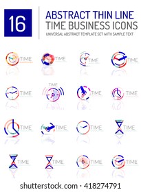 Geometric clock and time icon logo set. Thin line geometric flat style symbols or logotypes. Business time management, running time idea, timing concept