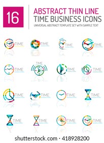 Geometric clock and time icon logo set. Thin line geometric flat style symbols or logotypes. Business time management, running time idea, timing concept