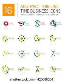 Geometric clock and time icon logo set. Thin line geometric flat style symbols or logotypes. Business time management, running time idea, timing concept