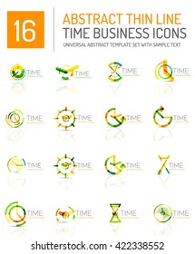 Geometric clock and time icon logo set. Thin line geometric flat style symbols or logotypes. Business time management, running time idea, timing concept