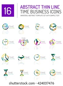 Geometric clock and time icon logo set. Thin line geometric flat style symbols or logotypes. Business time management, running time idea, timing concept