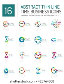 Zeichensatz für geometrische Uhr und Uhrzeit-Symbol. Symbole oder Logotypen mit dünner Linie im geometrischen Flachstil. Business Time Management, Laufzeitidee, Timing-Konzept