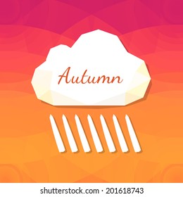 Geometric cloud. Retro cloud with rain symbol. Label design. Weather backdrop. Autumn template. 