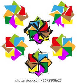 Padrão de cluster geométrico. Formas de estrela abstratas. Explosão de cores brilhantes. Disposição dinâmica do vetor. EPS 10.