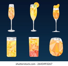 Geometric Cocktail Vector Illustration on Dark Blue Background.