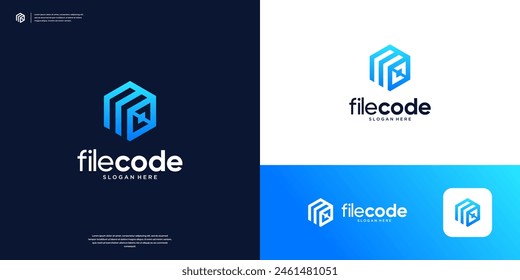 Geometric code tech logo design vector template.
