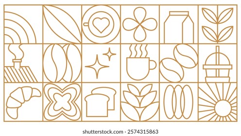 Geometric coffee pattern for banner cover, abstract line, cafe, bakery and coffee shop, food package, cafe wall design