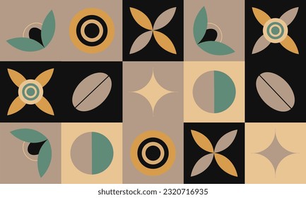 Geometric coffee pattern design. Abstract pattern in coffee colors for packaging, banner, flyer, poster, print. Design elements.