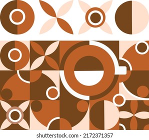 Geometric coffee pattern design. Package design, poster, banner. Vector elements.