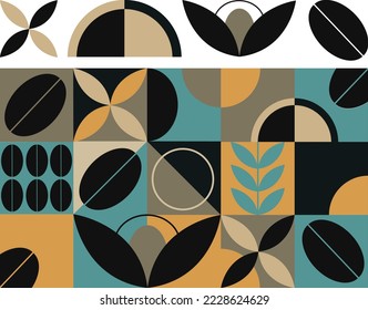 Geometric coffee pattern design. Roller banner poster postcard design. Vector elements.