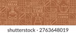 Geometric coffee pattern in minimalist Bauhaus style. Geometric line drawing. Abstract print background with simple shapes for coffee shop, food packaging, cafe wall, menu.