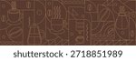 Geometric coffee pattern in minimalist style. Geometric line drawing. Abstract print background with simple shapes for coffee shop, food packaging, cafe wall, menu.