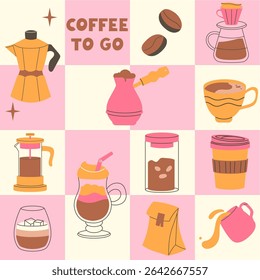 Geometric coffee pattern on a light background