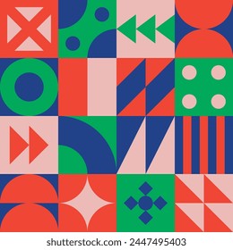 Geometric collage art work design in bright bold colors vector