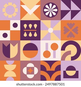 Geometric collage artwork design vector in deep orange and purple colors