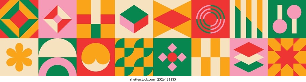 Geometrische Collage Artwork Design Vektor in hellen Farben für Header, Banner und mehr