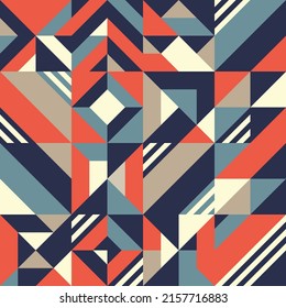 Geometric collage background design. Abstract composition. Decorative ornate graphic mosaic. Swiss scandinavian bauhaus design style. Vector illustration. 