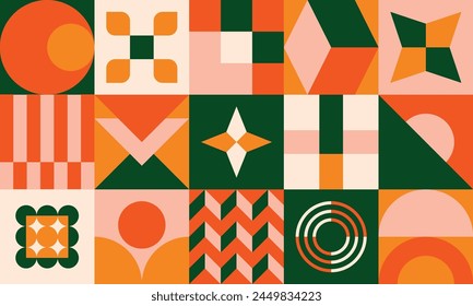 Collage geométrico naranja y verde ilustración de la obra de arte - estilo de memphis diseño de fondo brillante