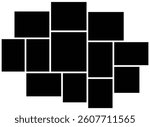 Geometric collage picture frame template. Scattered grid photo collage mockup. Picture frame composition portfolio collection. Wall gallery layout design for presentation, poster, banner, photo