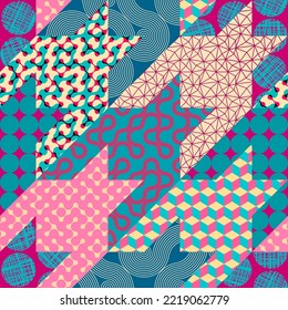 Geometric collage in retro patchwork geometric style. Vector image