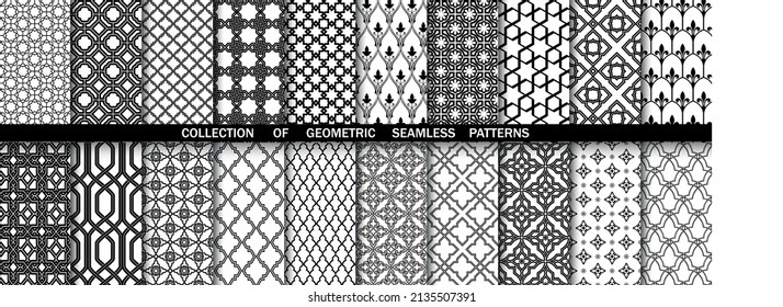 Geometrische Kollektion von Schwarz-Weiß-Mustern. Nahtlose Vektorhintergründe. Einfache Grafiken