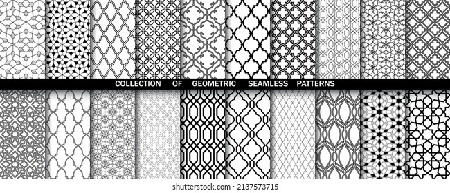 Geometrische Kollektion von Schwarz-Weiß-Mustern. Nahtlose Vektorhintergründe. Einfache Grafiken