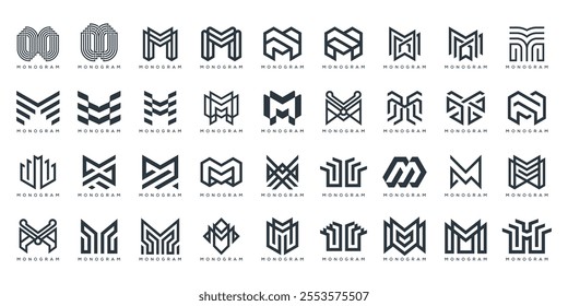 geometric of collection letter M logo design template, icon vector for business and technology, creative graphic bundle set 