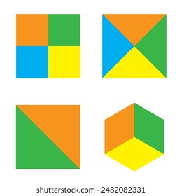Geometric color blocks. Abstract vector design. Bright square patterns. Modern graphic shapes.