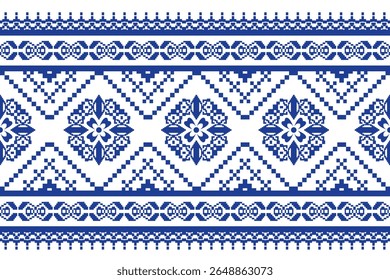 Geometric color floral pattern background. embroidery style. repeated shape and border. botanical natural style. flower design.