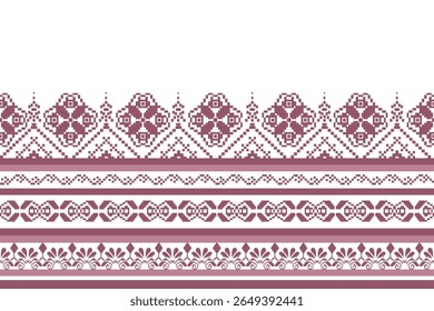 Geometric color floral pattern background. embroidery style. repeated shape and border. botanical natural style. flower design.