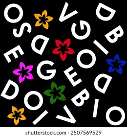 Geometric color flowers font writing Word print art design pattern background abstract texture 