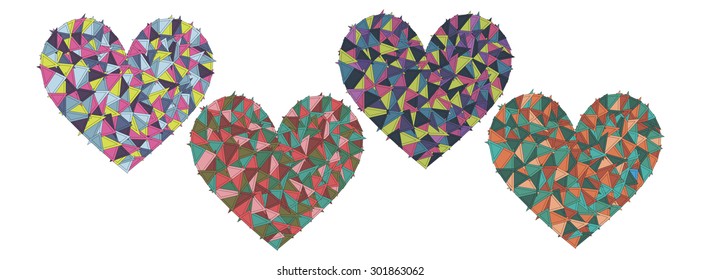 Geometric color hearts set
