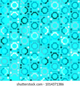 Geometric Color Ornament. Blue Squares and Circles. Abstract Blue Background for Tile, Fabric, Packaging Paper, Tablecloth, Banner, Textile. Abstract Geometric Pattern in Classic Style. Mosaic.