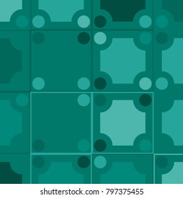 Geometric Color Ornament. Blue Squares and Circles. Abstract Blue Background for Tile, Fabric, Packaging Paper, Tablecloth, Banner, Textile. Abstract Geometric Pattern in Classic Style. Mosaic.