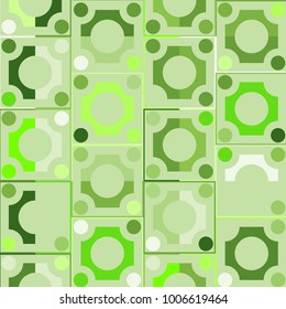 Geometric Color Ornament. Green Squares and Circles. Abstract Green Background for Tile, Fabric, Packaging Paper, Tablecloth, Banner, Textile. Abstract Geometric Pattern in Classic Style. Mosaic.
