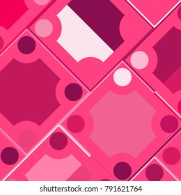 Geometric Color Ornament. Pink Squares and Circles. Abstract Pink Background for Tile, Fabric, Packaging Paper, Tablecloth, Banner, Textile. Abstract Geometric Pattern in Classic Style. Mosaic.