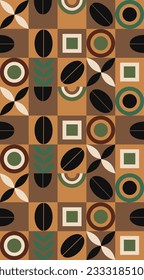 Diseño de café con patrón de color geométrico. Patrón abstracto de formas geométricas en tonos de café. Dibujo vectorial, para imprimir en una taza, pancarta, afiche, volante, elementos de diseño.